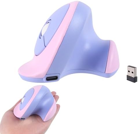 Wireless Mouse Ergonomic Vertical Mouse with Bluetooth & 2.4GHz USB Receiver 3 Buttons Rechargeable Silent Portable Optical USB Cordless Mice for Laptop PC Desktop Tablet Kids Adults Gifts (Purple)