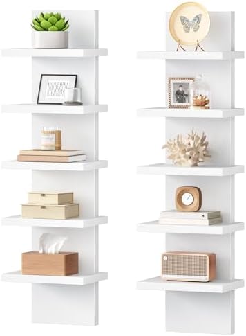 HOOBRO 5 Tier Wall Shelf Unit for Storage, 2 Pack Floating Shelves for Wall