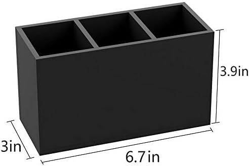 NIUBEE Black Pen Holder 3 Compartments, Acrylic Desk Pencil Organizer Cup