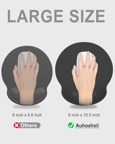 Auhoahsil Mouse Pad, Ergonomic Mouse Pad with Wrist Rest, Pain Relief Computer Gel Mouse Pad Wrist Support for Laptop, Mousepad with Non-Slip PU Base, Mouse Pads for Desk, Dark Gray