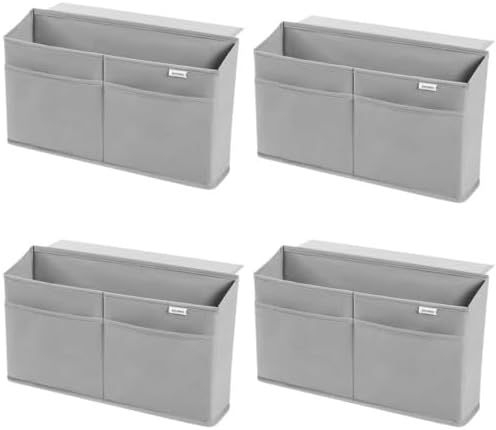4 Pack Desk Side Hanging Organizer, Adhesive Storage Bag with Pockets for Magazine Ipad Notebook, for End Tables Home Office Desks Computer Workstations Dressing Table, Grey