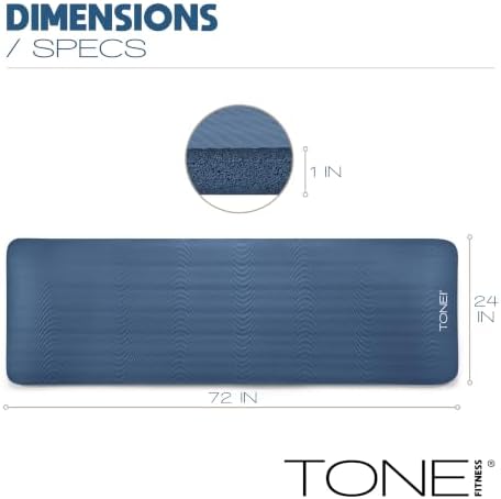 Tone Fitness 1" Extra Thick Yoga Mat, Exercise & Pilates Mat with Strap