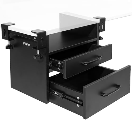 VIVO Black Corner Clamp-on Drawer and Shelf System, DESK-DR3C