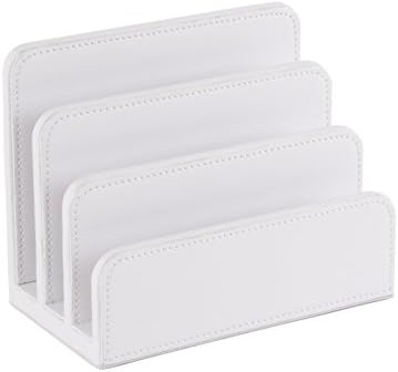 OSCO Faux Leather Mail Sorter & Envelope Organiser – Desk File Storage Stand with Display Slots – Modern Letter Holder Tray Minimalist Home & Office – White