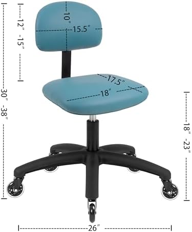 FSS Series Square seat Low (18"-23") seat Height Chair. Vinyl-for Office, Garage, Desk, Shop, Computer, Doctor, Medical, Easy to Clean! No Footring (Aqua, Low, Rubber Roller Casters)