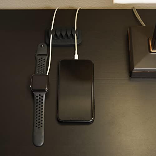 Desktop Cable Organizer, Weighted Cord Holder for Desk and Nightstand, Eco-Friendly Silicone, No Bad Smell, Bundled with 4 Reusable Cable Ties (Black)