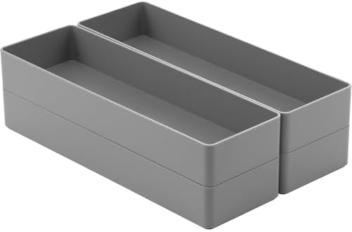 Teling 4 Pcs Grey Plastic Desk Drawer Organizer Pen Tray Shallow