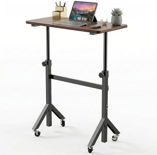 HUANUO 28-46" Small Standing Desk Adjustable Heigh, Mobile Stand Up Desk with Wheels, Portable Rolling Desks for Walking Pad and Treadmill, Computer Laptop Desks for Home Office Space