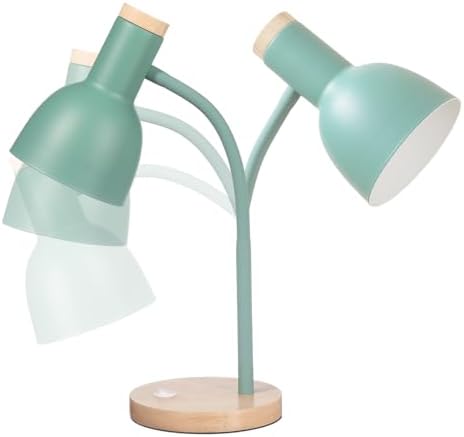 Adjustable Wooden Desk Lamp,Metal Shade Flexible Neck Table Lamp