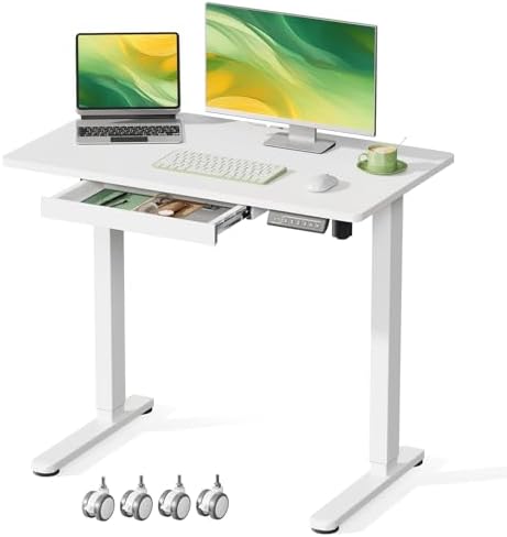Gibbon Mounts 35” Rolling Standing Desk with Drawer & Wheels, White