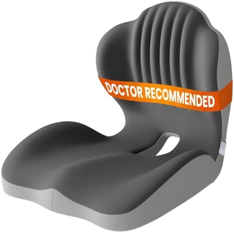 L-Shaped Memory Foam Seat Cushion with Lumbar Support, Integrated Ergonomic Back Pillow for Office Chair and Car Seat, Sciatica and Tailbone Pain Relief, Non-Slip Bottom, Universal Fit (Gray)