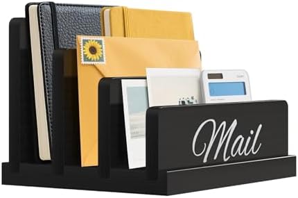 Mail Organizer for Desk, Wooden Mail Holder with Divider, 3-Slot
