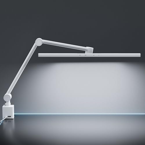 deeloop Dual Arm Desk Lamp with Clamp, CRI95+ Asymmetric LED Light wiht USB