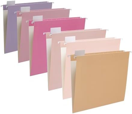12 Pack Hanging Folder File Cabinet Organizer Letter Size 1/5 Cut Adjustable Label Decoration Home Office School Classroom, Macaron Color