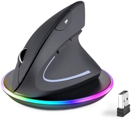 Perixx PERIMICE-813RX Wireless Rechargeable Vertical Mouse - Multi-Device spec - Duo Wired and Wireless Charging Feature -The Included Charger Compatible with iPhone, AirPods, and AirPods Pro