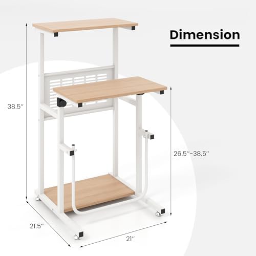 Tangkula Small Standing Desk, Height Adjustable Teacher Podium Stand, Compact Standing Table Lectern Podium, Laptop Desk with Footrest, Suitable for Sitting or Standing