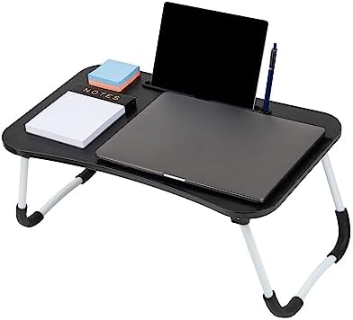 Mind Reader Lap Desk Laptop Stand with Folding Legs, Portable Bed Tray Table for Laptop, Breakfast, Reading, Crafts, MDF, Black