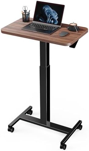 Marsail Mobile Standing Desk, Wider Height Adjustable Computer Desk up to 46.1″, Rolling Sit Stand Desk with 4 Lockable Wheels, Ergonomic Desk for Home Office and Classroom, Walnut