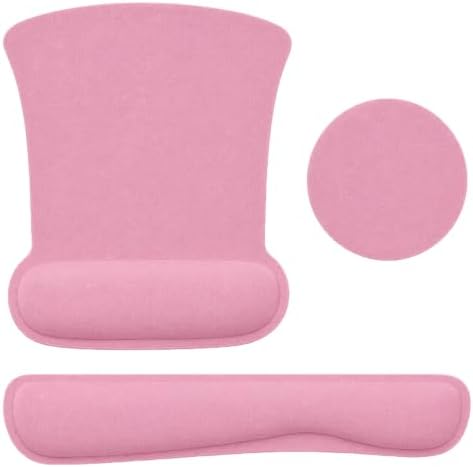 Keyboard Wrist Rest Pad Mouse Pad with Wrist Support Set of 3, Gaming Mousepad with Non-Slip Rubber Base, Ergonomic Memory Foam Mouse Cushion Support for Home Office Laptop Computer, Pink