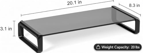 Monitor Stand Riser Smoke Gray Glass Top, Keyboard Storage