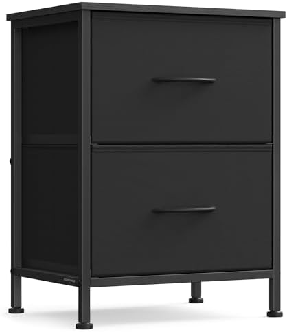 SONGMICS Nightstand with 2 Fabric Drawers, Bedside Table, Side End Table