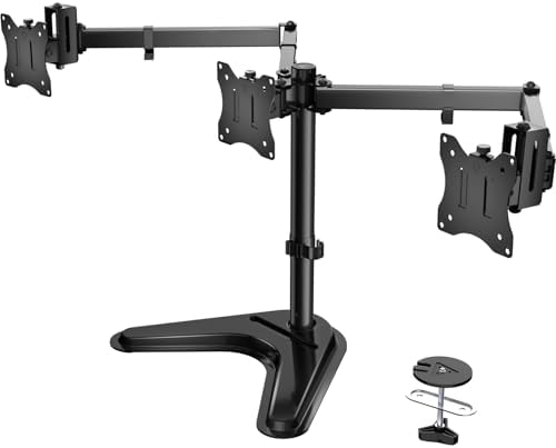 WALI Freestanding Triple Monitor Stand for 13-27 inch Screens，22lbs per Arm