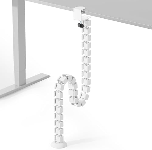 PEGZONE Under Desk Cable Management Spine – Flexible Cable Snake Organizer for Standing Desk, No Drill Clamp-on Vertebrae Wire Management for 0.4"-2" Table, White