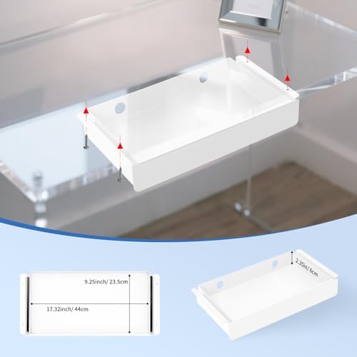 KHAMAL Under Desk Drawer Slide Out Large - Under Table Drawer 17.32" x 9.25", Pull-Out Storage Organizer With Cable Management For Home & Office (White)