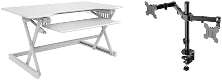 Rocelco 40" Large Height Adjustable Standing Desk Converter with Dual Monitor Mount BUNDLE - Quick Sit Stand Up Computer Workstation Riser - Retractable Keyboard Tray - White (R DADRW-40-DM2)
