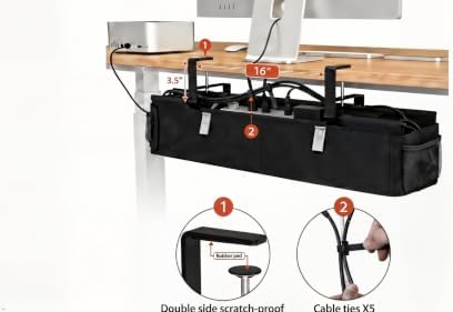 No Drill Under Desk Cable Management Tray 28" Steel Base : Anti-Sag