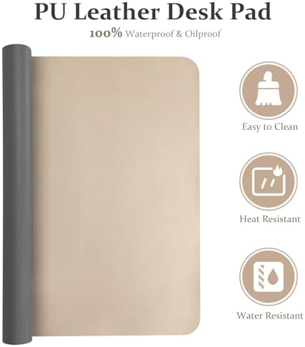 Leather Desk Pad Mat, Beige Desk Mat, 23.6" x 13.7"