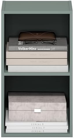 Furinno PASIR Book Shelf, 2-Tier Modern Bookshelf, Open Shelves Bookcase 9 x 12 x 21, Easy Assembly, for Living Room, Bedroom, Home Office, Sage Green