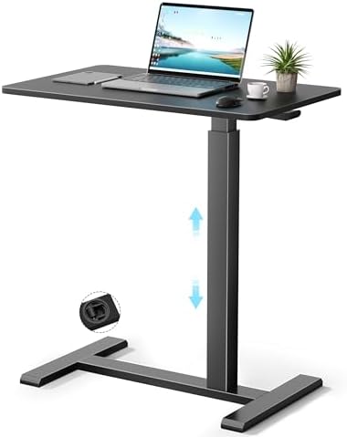 GallopFun Mobile Standing Desk with Wheels,Pneumatic Laptop Desk Height Adjustable,Rolling Teacher Overbed Bedside Table for Home,Office,Classroom,Black