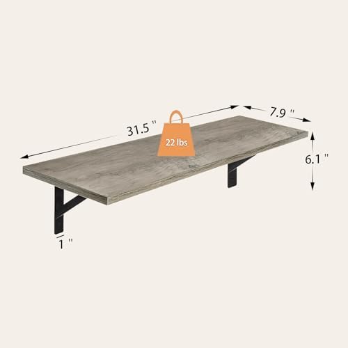 DINZI LVJ Long Wall Shelves, 31.5" Wall Mounted Shelves with Metal Brackets