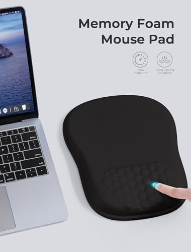Minimalist Black Ergonomic Mouse Pad for Carpal Tunnel Pain Relief, 65% Usable Mouse Area in Compact Size, Memory Foam Concave Wrist Rest for Office, PC, Gaming