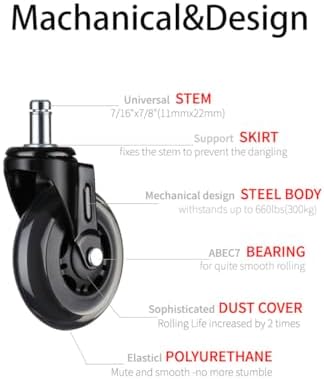 Office Chair Wheels -2.5" Caster Wheels Office Chair Wheel Replacement - Set of 5, Heavy-Duty Chair Casters Suitable for Hardwood Floors and Carpets, Achieving Scratch Free, Smooth & Silent