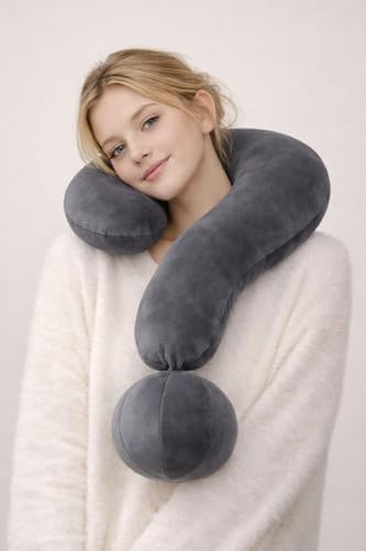 EVOLIVE Question Mark Neck Pillow 15"x24", Velvet Support (Dark Grey)