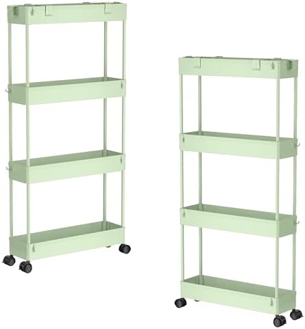 SPACELEAD 2-piece Set Slim Storage Cart 3 Tier,Bathroom Organizer Rolling Utility,Mobile Shelving Unit Slide Out for Office, Kitchen, Laundry Room & Narrow Places