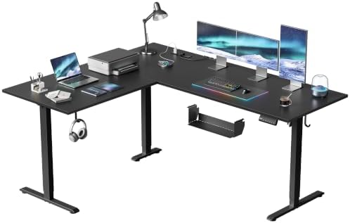 63 Inch L Shaped Electric Standing Desk, Corner Workstation, Black