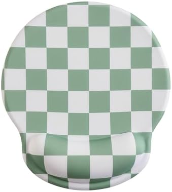 Ohocut Sage Green Checkered Mouse Pad with Gel Wrist Rest, Wrist Support, Ergonomic Desk Accessories for Women, Office Laptop Gaming Decor, Cute Aesthetic Trendy Check Design