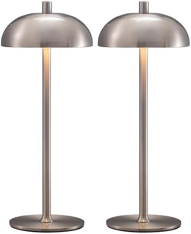 12" Cordless Table Lamps Set of 2, Nickel Modern Portable Desk Lamp