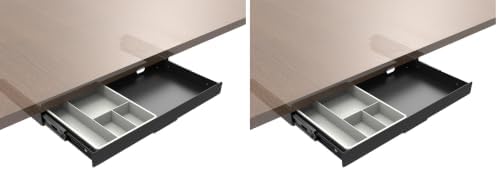 Under Desk Slide Out Pencil Drawer, Storage Organizer 15 Inch Wide, Ball-Bearing Slides, Black (8x14.4 Inch) (Pack of 2)