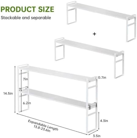 2pc Extendable Narrow Tall Storage Shelf for Windowsill & Kitchen, White