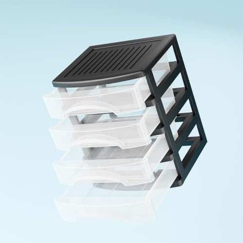 BYCY 4-Drawer Clear Stacking Desktop Organizer for Office Supplies Small Business Organization, Stackable Storage Drawers Plastic Storage Bins For Kitchen Cabinets, Pantry, Home Organization