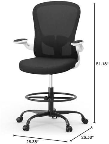 Drafting Chair, Tall Office Chair with Flip-up Armrests Executive Ergonomic Computer Standing Desk Chair, Office Drafting Chair with Lumbar Support and Adjustable Footrest Ring