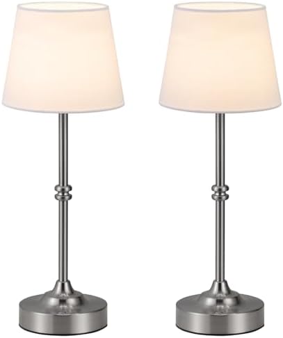Kakanuo Rechargeable Cordless Table Lamp Silver - 2 Pack 4000mAh Battery Operated Lamp, 3000K Warm Light, Touch Control Stepless Dimming, for Bedside, Dining Table, Home Decor