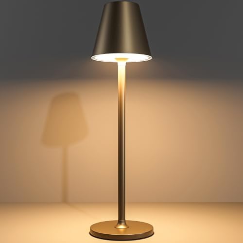 Timjorman Modern LED Cordless Table Lamp, 4000mAh Rechargeable Battery, 3 Level Brightness Night Light, Metal Shell, Minimalist Design, for Couples Dinner/Coffee Table/Restaurant/Bedroom, Khaki
