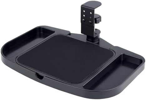 Clamp-on Mouse Pad Holder Platform, Height Adjustable Under Desk 360° Rotating Mouse Tray Rest Extension Attachment, with 5 Storage compartments Save Space