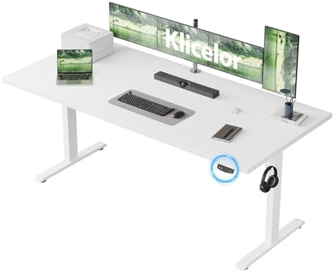 Klicelor 71 Inch Large Electric Standing Desk, Height Adjustable Office Desk, Sit Stand Up Computer Gaming Desk with Memory Preset, Three-Piece Desktop, White