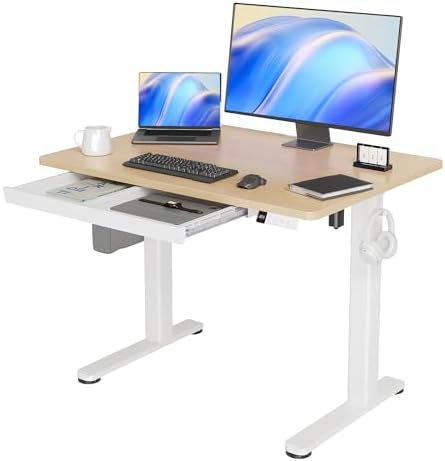 Claiks Standing Desk with Drawer 40 Inch Electric Height Adjustable Natural